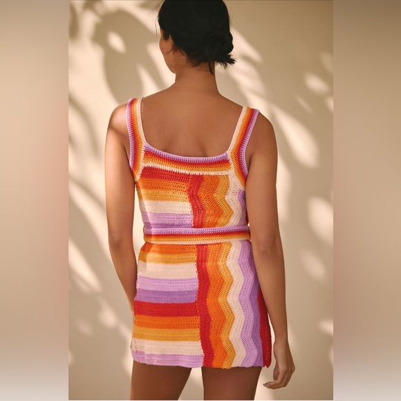 Anthropologie Farm Rio Striped Multi Color Crochet Mini Dress Size Large NWT - Picture 4 of 12